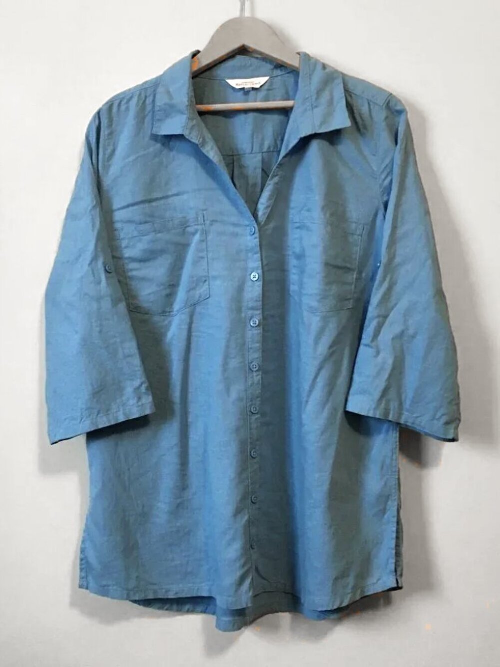Northern Reflections Roman Blue Linen Half Sleeve Top - Large